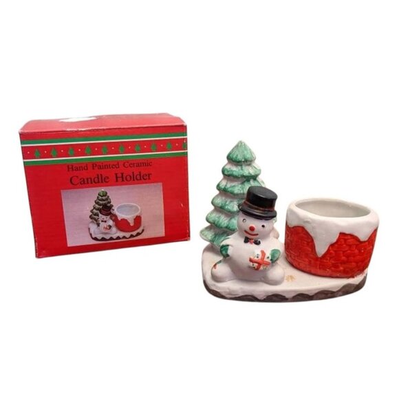 Ceramic Christmas Snowman & Tree Planter - Festive Holiday Decor - Picture 1 of 16